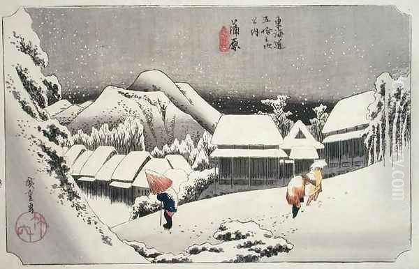 Kambara from Fifty three Stations on the Tokaido Highway Oil Painting by Utagawa or Ando Hiroshige