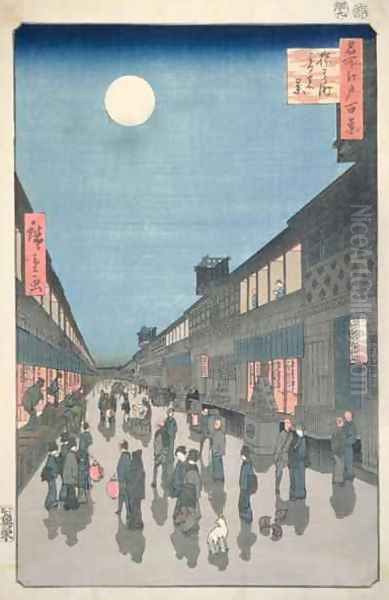 Night Scene in Saruwaka Street from One Hundred Views of Edo Oil Painting by Utagawa or Ando Hiroshige