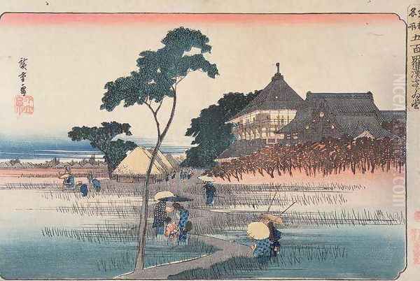 The Spiral Hall of the Temple of the Five Hundred Arhats from the series Famous Places in Edo Oil Painting by Utagawa or Ando Hiroshige