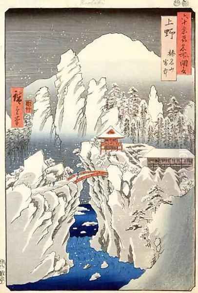 View of Mount Haruna in the Snow from Famous Views of the 60 Odd Provinces Oil Painting by Utagawa or Ando Hiroshige