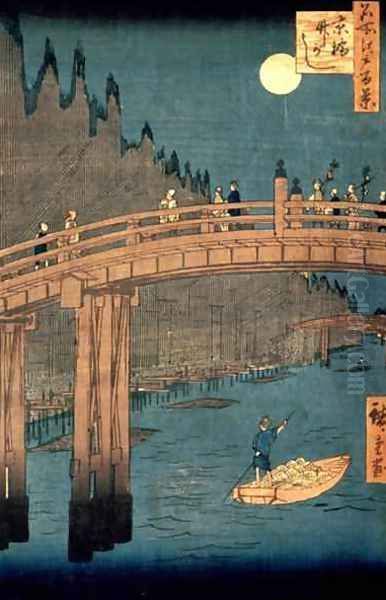 Kyoto bridge by moonlight from the series 100 Views of Famous Place in Edo Oil Painting by Utagawa or Ando Hiroshige