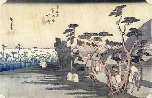 Oiso Toraga Ame Shower from the series 53 Stations of the Tokaido Road Oil Painting by Utagawa or Ando Hiroshige