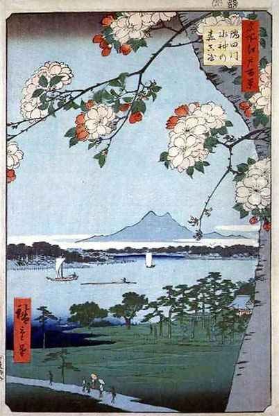 Suigin Grove and Masaki on the Sumida River from One Hundred Famous Views of Edo Tokyo Oil Painting by Utagawa or Ando Hiroshige