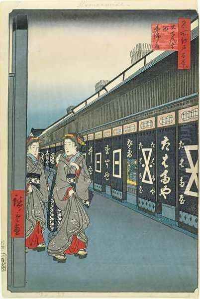 Cotton Goods Lane Odenma cho plate 7 from One Hundred Views of Edo Oil Painting by Utagawa or Ando Hiroshige