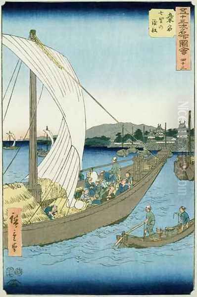 Kuwana Landscape from 53 Famous Views Oil Painting by Utagawa or Ando Hiroshige