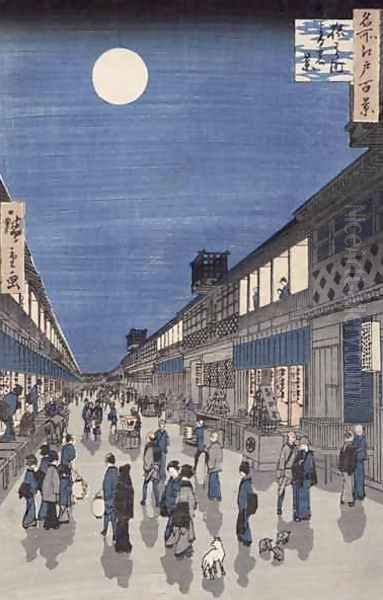 Night time view of Saruwaka Street from Meisho Edo Hyakkei One Hundred Views of Edo Oil Painting by Utagawa or Ando Hiroshige