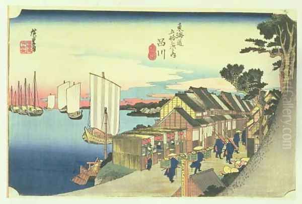 Shinagawa departure of a Daimyo in later editions called Sunrise No 2 from the series 53 Stations of the Tokaido Oil Painting by Utagawa or Ando Hiroshige