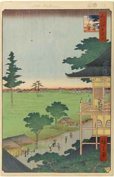 Spiral Hall Five Hundred Rakan Temple No 66 from One Hundred Famous Views of Edo Oil Painting by Utagawa or Ando Hiroshige