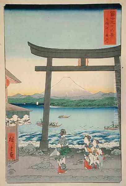 The Entrance to Enoshima in Sagami Province from Thirty Six Views of Mount Fuji Oil Painting by Utagawa or Ando Hiroshige