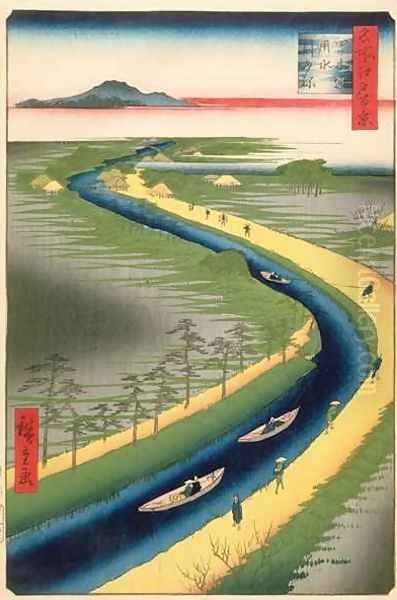 Towboats Along the Yotsugi dori Canal plate 33 from the series One Hundred Famous Views of Edo Edo Period Ansei Era Oil Painting by Utagawa or Ando Hiroshige