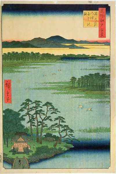 Benten Shrine Inokashia Pond from the series One Hundred Famous Views of Edo Oil Painting by Utagawa or Ando Hiroshige