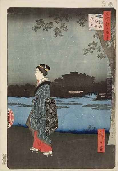 Night View of Sanya Canal and Matsuchi Hill from the series 100 Views of Famous Views of Edo Oil Painting by Utagawa or Ando Hiroshige