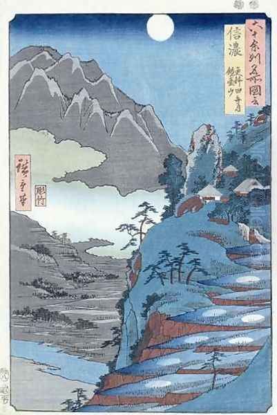 Reflected Moon Sarashima Oil Painting by Utagawa or Ando Hiroshige