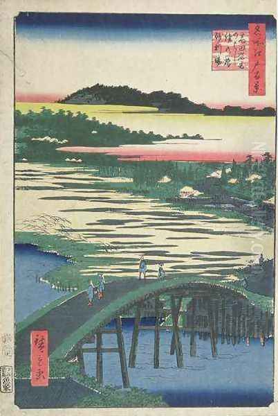 Sugatami Bridge Omokage Bridge and Jariba at Takata from the series One Hundred Famous Views of Edo Oil Painting by Utagawa or Ando Hiroshige