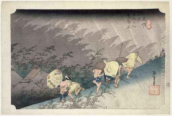 TH Riches 1913 Sudden Rainstorm at Shono Shono haku u No 46 from the series 53 Stations of the Tokaido Oil Painting by Utagawa or Ando Hiroshige