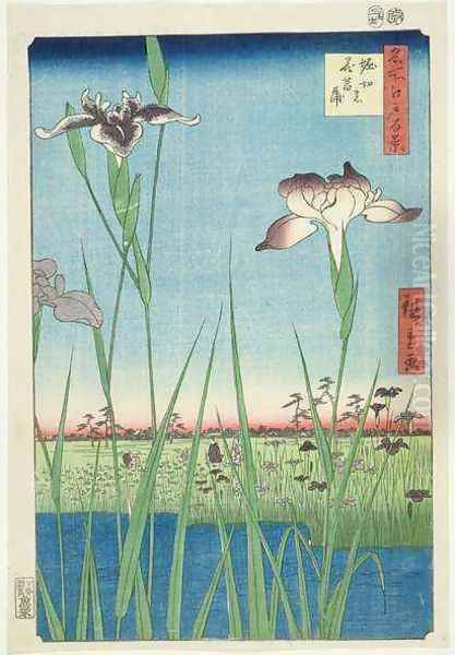 Irises at Horikin No 56 in the series 100 Views of Edo Oil Painting by Utagawa or Ando Hiroshige