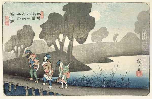 Miyanokoshi No 37 from the series 69 Stations of the Kisokaido Oil Painting by Utagawa or Ando Hiroshige