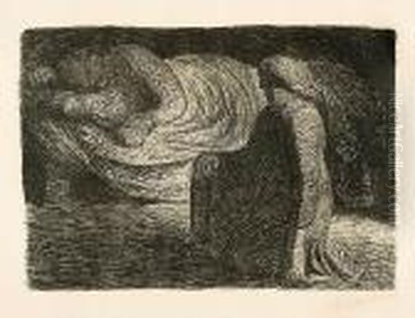 Kniende Mutter Am Bette Des Schlafenden Sohns Oil Painting by Ernst Barlach