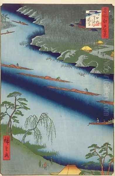 The Kawaguchi Ferry and Zenkoji Temple from One Hundred famous views of Edo Oil Painting by Utagawa or Ando Hiroshige