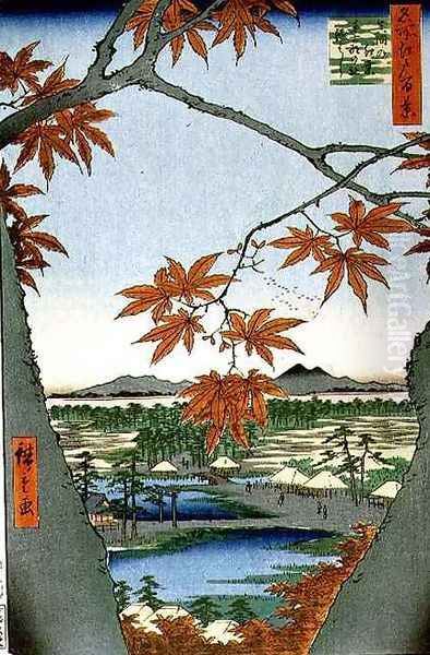 Maples at Mama from the series 100 Views of Famous Places in Edo Oil Painting by Utagawa or Ando Hiroshige