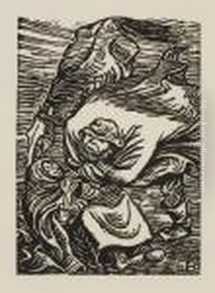 Die Alte Frau Und Der Tod Oil Painting by Ernst Barlach