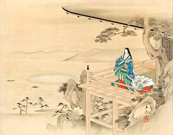 Murasaki Shikibu at Ishiyama temple Oil Painting by Utagawa or Ando Hiroshige