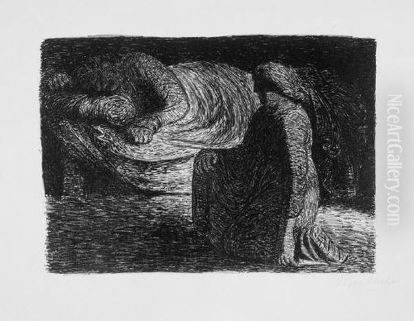 Kniende Mutter Am Bette Des Schlafenden Sohnes Oil Painting by Ernst Barlach