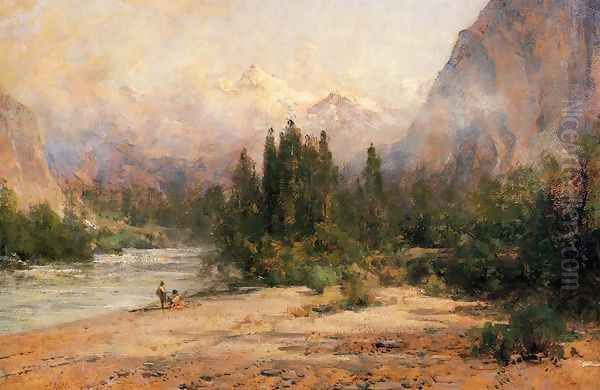 Bow River Gap at Banff, on Canadian Pacific Railroad Oil Painting by Thomas Hill