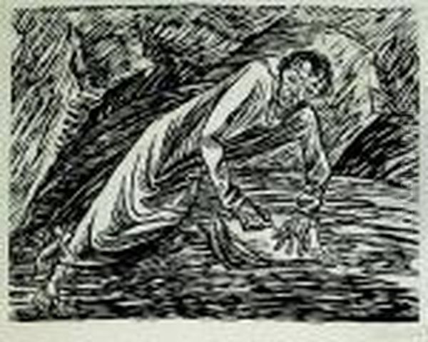 Schreibender Prophet 1919 Schult 159 Oil Painting by Ernst Barlach