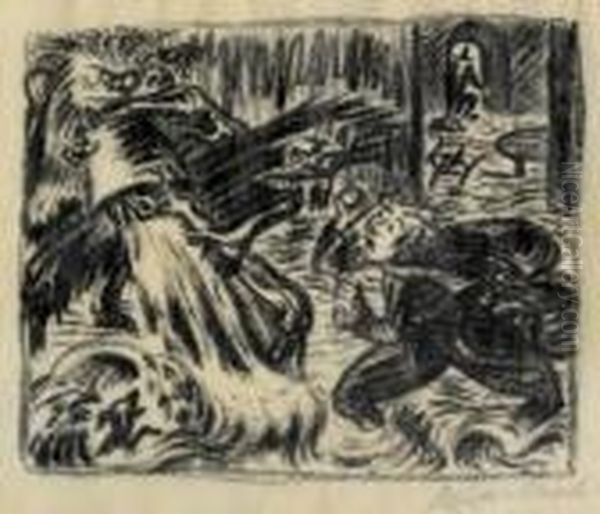 Zauberlehrling (die Wasserflut) Oil Painting by Ernst Barlach