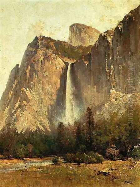 Bridal Veil Falls - Yosemite Valley Oil Painting by Thomas Hill