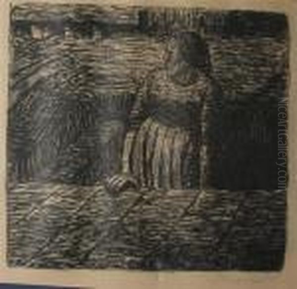 Stehende Frau Auf Halber Kellertreppe Oil Painting by Ernst Barlach