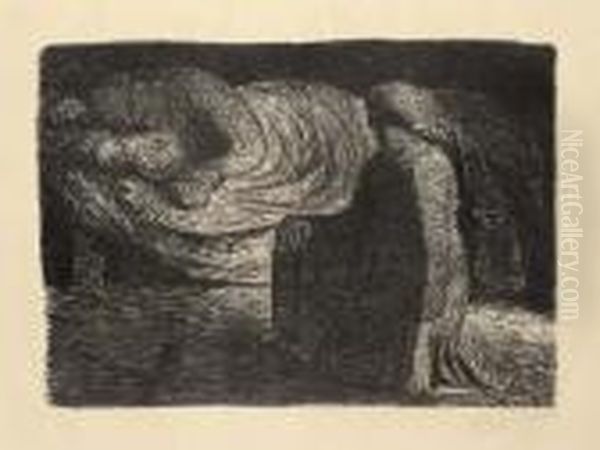 Kniende Mutter Am Bette Des Schlafenden Sohns, From Der Tote Tag (schult 27) Oil Painting by Ernst Barlach