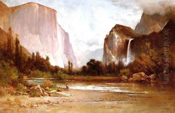 Piute Indians Fishing in Yosemite Oil Painting by Thomas Hill