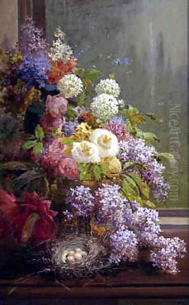 Still Life FLowers and Fruit Oil Painting by Thomas Hill