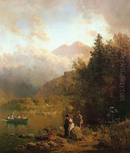 Fishing Party in the Mountains Oil Painting by Thomas Hill