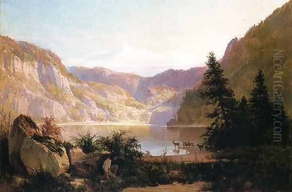 Mountain Lake Oil Painting by Thomas Hill