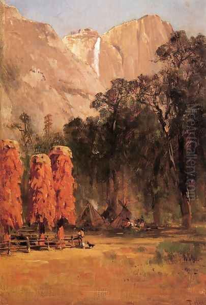 Acorn granaries, by Piute Indian camp in Yosemite Oil Painting by Thomas Hill