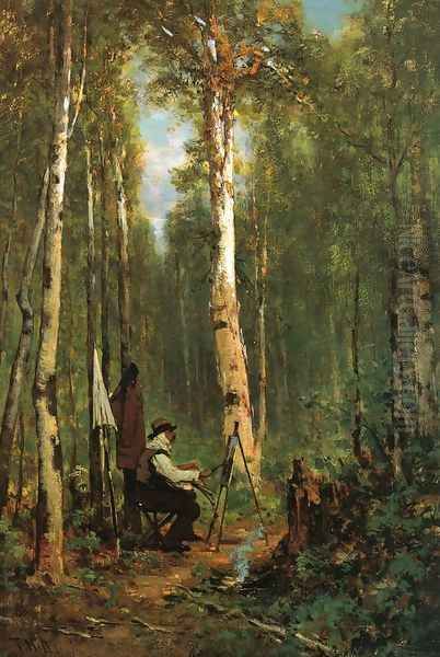 Artist at His Easel in the Woods Oil Painting by Thomas Hill