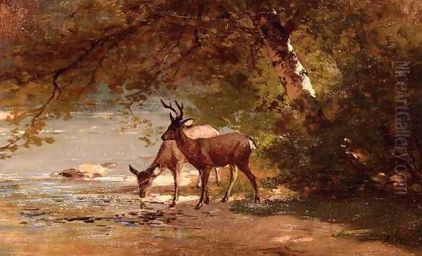 Deer in a Landscape Oil Painting by Thomas Hill