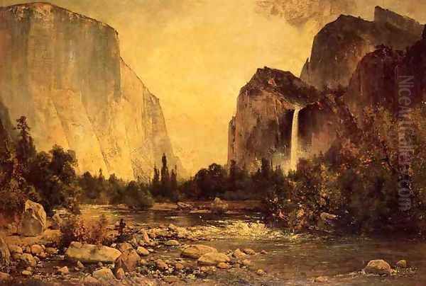 Lone Fisherman in Yosemite Oil Painting by Thomas Hill