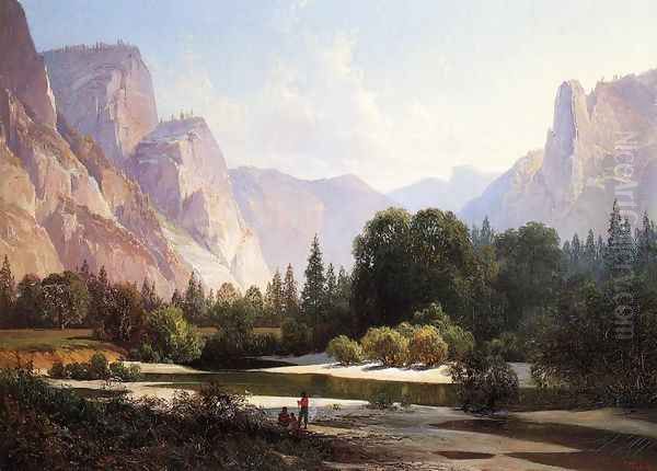 Piute Indians in Yosemite Valley Oil Painting by Thomas Hill