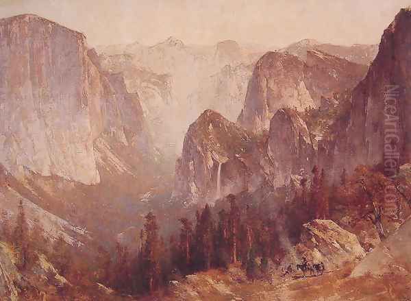 Encampment Surrounded by Mountains Oil Painting by Thomas Hill