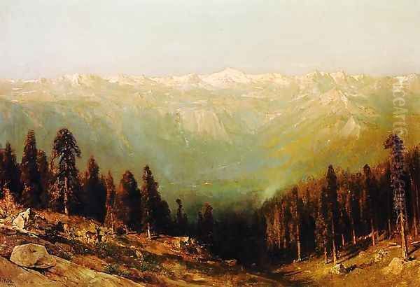 A View of the Hetch Hetchy Valley with Deer in the Foreground and Mount Conness in the Distance Oil Painting by Thomas Hill