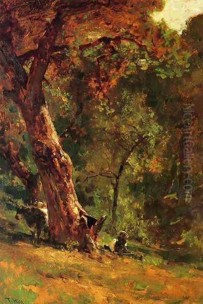 Chinese Man Tending Cattle Oil Painting by Thomas Hill