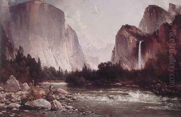 Fishing on the Merced River Oil Painting by Thomas Hill