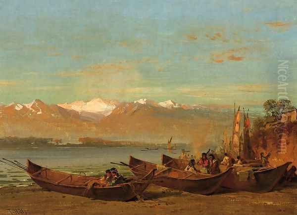 The Salmon Festival, Columbia River Oil Painting by Thomas Hill