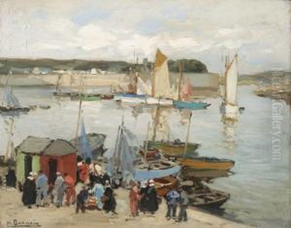 Franzosischer Fischerhafen Oil Painting by Henri Alphonse Barnoin