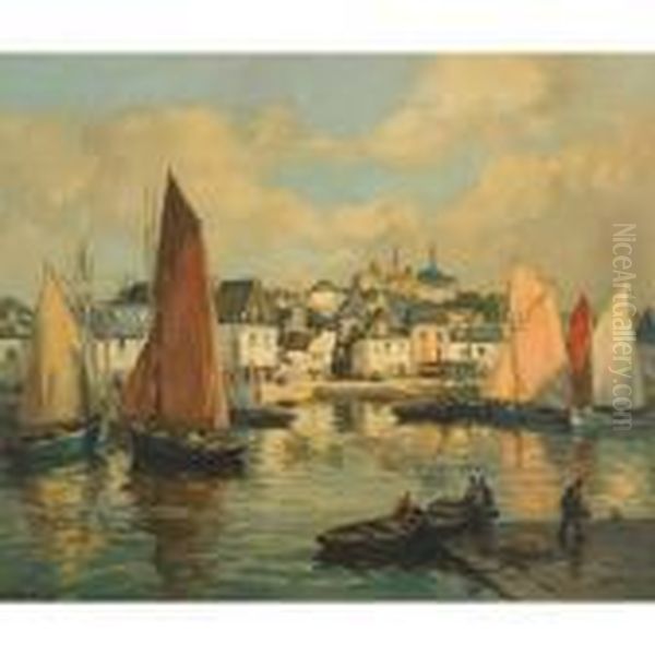 Port Of St. Goustan, Brittany Oil Painting by Henri Alphonse Barnoin