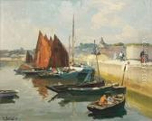 L'arriere-bassin De Concarneau Oil Painting by Henri Alphonse Barnoin